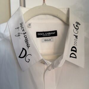Dolce & Gabbana White Men’s Embroidered Logo Collar Shirt